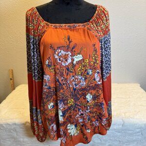 Free People Positano Floral Patchwork Off Shoulder Top Blouse Womens Sz M Boho